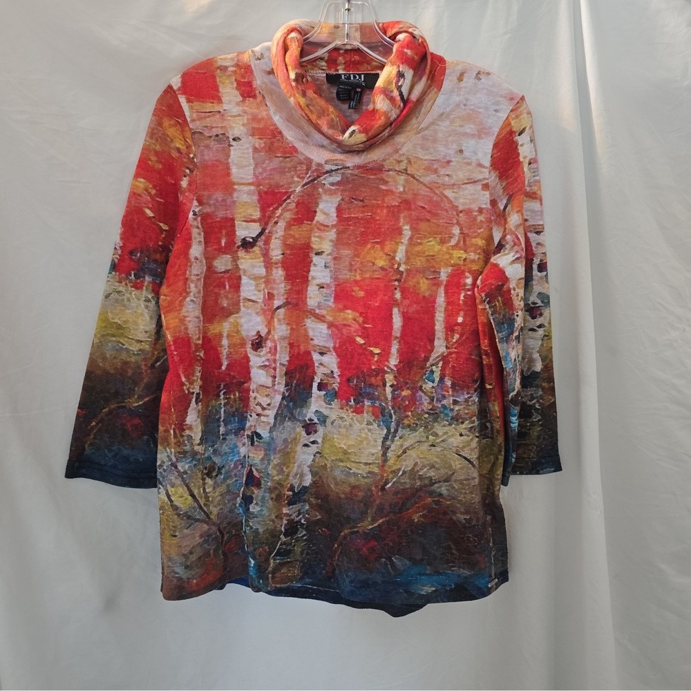 FDJ French Dressing Abstract Wearable Art Autumn Birch Tree Forest Shirt Sz S - Picture 2 of 12